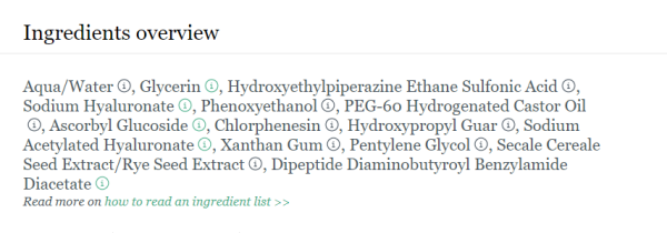 Thành phần của L'Oreal Pure Hyaluronic Acid 1.5%